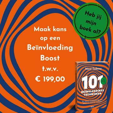 Heb jij 'm al? Ik bedoel eigenlijk: heb jij alle 101 beïnvloedingstechnieken al in huis? Dan kan ook jij kans maken op een 𝗕𝗲𝗶̈𝗻𝘃𝗹𝗼𝗲𝗱𝗶𝗻𝗴 𝗕𝗼𝗼𝘀𝘁 t.w.v. € 199,00.

Hoe werkt het?

1️⃣ Maak een post met een foto of video van jou én het boek
2️⃣ Vermeld de hashtag #nicol101 
3️⃣ Doe dit vóór 9 mei

En dan? Kort na 9 mei verloot ik een online 1-op-1-sessie. 

Tijdens die sessie focussen we 1 uur lang 100% op het verbeteren van jouw resultaat. 

Of dit nu is via jouw website, offertes of campagnes. Of via jouw commerciële teksten, belscript of presentatie. De keuze is aan jou.

Ik kijk uit naar je post.

________
Wat? Heb je 101 beïnvloedingstechnieken nóg niet? En wil je wel meedoen? Bestel het boek via #linkinbio. Vandaag voor 23 uur (=morgen in huis). 👇