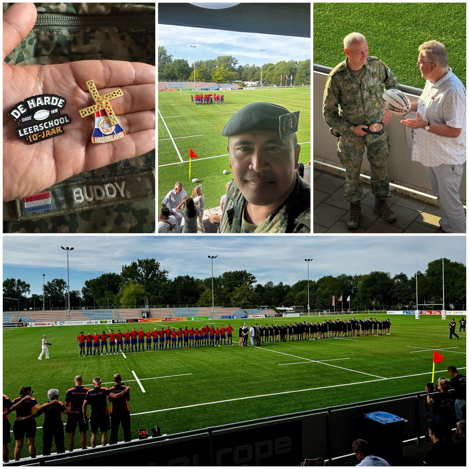 Gisteren waren wij uitgenodigd voor het 10 jarig bestaan van De Harde Leerschool. De Harde Leerschool bied jongvolwassenen met een afstand tot de arbeidsmarkt door rugby (fysieke activiteiten) en persoonlijke ontwikkeling aan een betere zelfredzaamheid op het gebied van werk en inkomen.

Jubilieum werd O.A. gevierd door een rugby wedstrijd tussen De Harde Leerschool en The Dutch Lions (militaire team). Commandant van de 13 Lichte Brigade Brigadier General Gert-Jan Kooij was ook aanwezig en heeft zelfs meegespeeld. Wat ook uniek was dat deze wedstrijd gemixed was. Vier militaire vrouwen deden mee. Uiteindelijk hebben wij met 10 - 24 gewonnen.

Ik heb leuke gesprekken gehad, max kunnen netwerken maar denk het belangrijkste ik heb genoten van een geweldige evenement.

[Alt-tekst in foto]
 
#defensie #dosco #clas #dcpl #werkenbijclas #koninklijkelandmacht #landmacht #werkenbijdefensie #buddybijdefensie #buddy #verbindingdienst #verbindelaar #defensieinclusief #diversiteit #inclusie