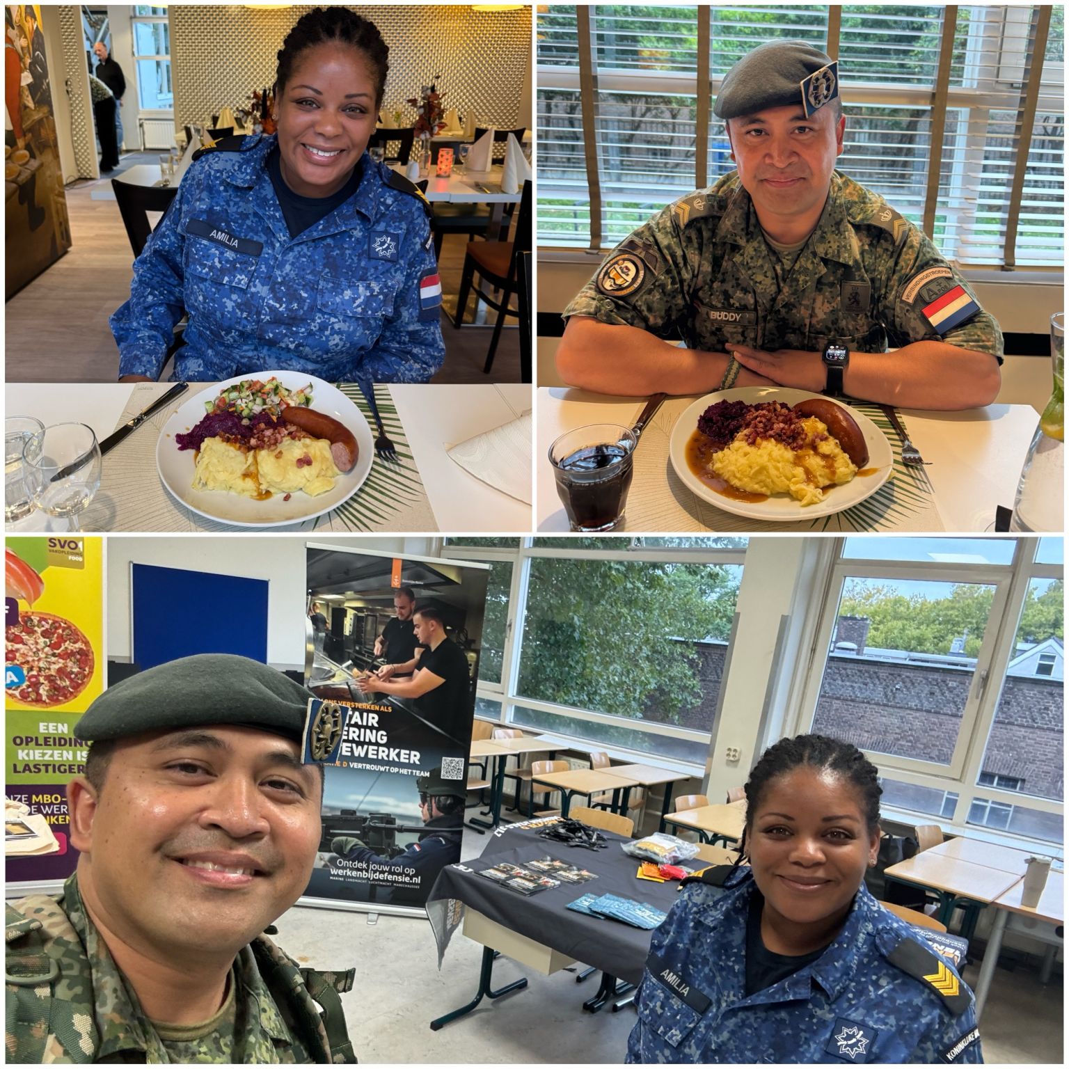 Gisteravond waren Amilia en ik te gast op de Horeca Vakschool Rotterdam. Wij mochten nadat wij heerlijk hadden gegeten, studenten en hun ouders informeren over de verschillende mogelijkheden die bij Defensie mogelijk zijn. 

Het was een succesvolle avond. Hele leuke gesprekken gehad en weet zeker dat ik wij sommige studenten straks terug zien in uniform!

[Alt-tekst in foto]

#defensie #dosco #clas #dcpl #werkenbijclas #koninklijkelandmacht #landmacht #werkenbijdefensie #buddybijdefensie #buddy #verbindingdienst #verbindelaar #defensieinclusief #diversiteit #inclusie