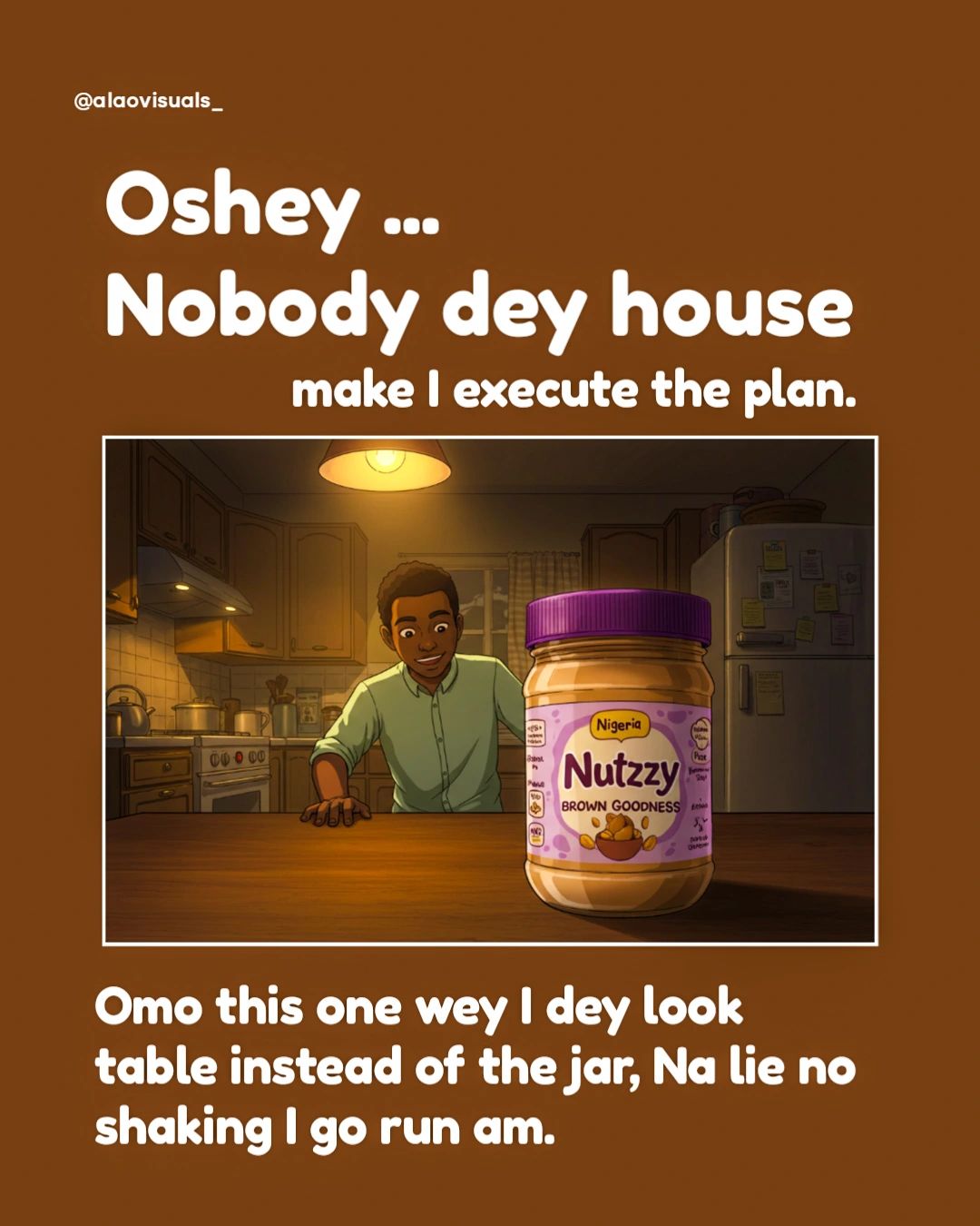 So I saw a caption on @nutzypeanutbutter official page on IG, "WE DON'T JUDGE, WE JOIN IN" so I Decided to make a story out of the caption. I made use of Ghibli studio style images since it has a been trending lately but SPECIFICALLY to make it give this story vibe ... And the extra 'Z' let's just say it's part of the story 😉😁

#peanutbutter #storytelling #peanutbutter  🥜#nutzy