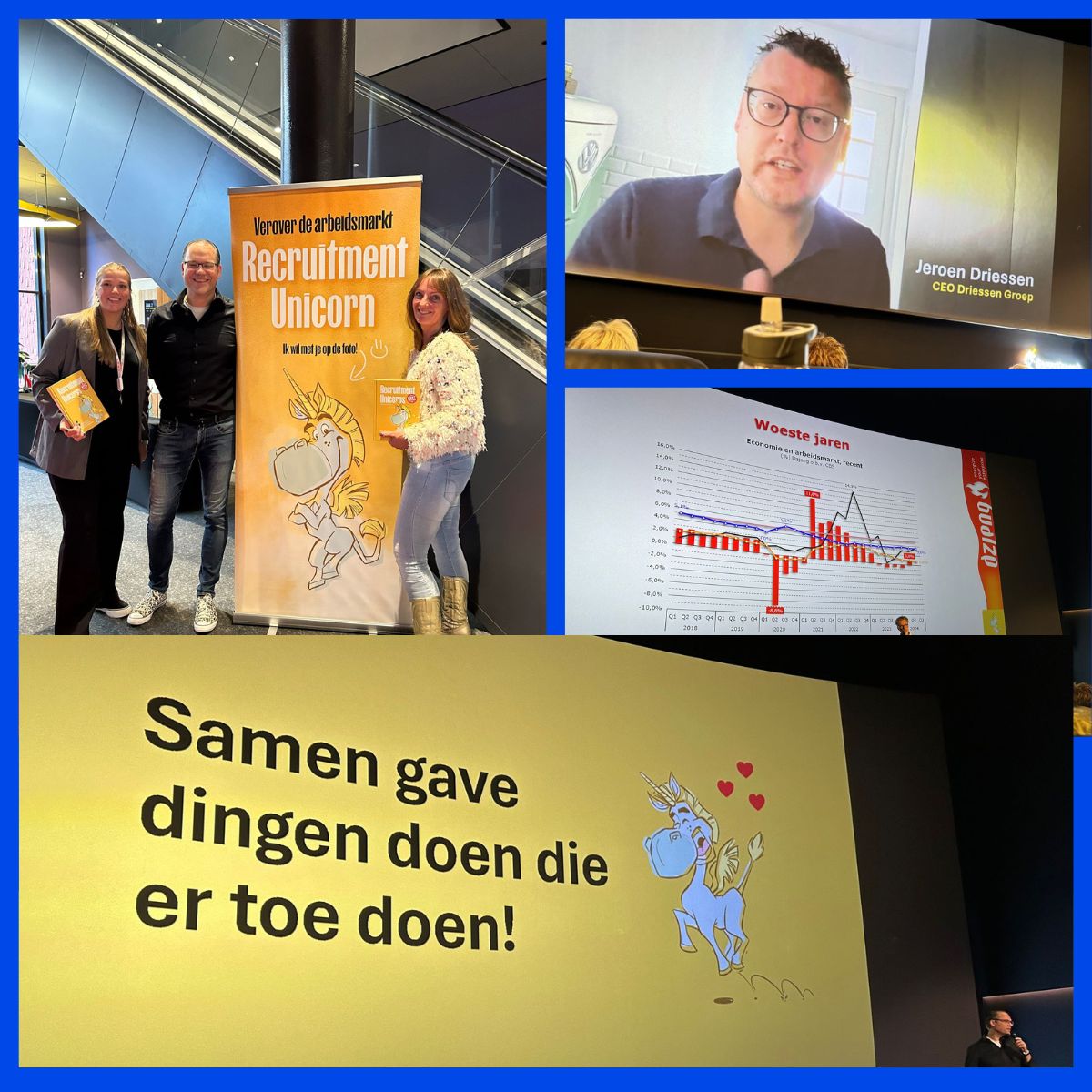 Afgelopen donderdag was het zover! 

Samen met Priscilla Bijl, Ruben Curré, Mats Venema, Sannah Tulner bezocht ik het Recruitment Unicorns event. Een middag vol toekomstvisies, innovatie en inspiratie over de arbeidsmarkt van morgen.

Supertof dat wij als Driessen ook even op het grote scherm in Pathé te zien zijn met onze slogan: “Samen gave dingen doen die ertoe doen!”  Daarna nog wijze woorden van onze directeur  Jeroen Driessen op het grote scherm!

De middag werd verrijkt door een aantal indrukwekkende sprekers, waaronder Wim Davidse 🔥 , die ons meenam in de economische kant van werkgelegenheid. Hij liet zien hoe de ontwikkeling van de economie vraagt om nu al in te spelen op de arbeidsmarkt van de toekomst. Een waardevolle blik op de toekomst!

Na afloop tijdens de netwerkborrel nog even kunnen sparren met de sprekers en andere professionals, zoals van #StichtingGuruz. Het was een middag vol connecties, nieuwe inzichten en heel veel inspiratie!

#RecruitmentUnicorns #SamenGaveDingenDoen #Recruitment #Driessen #Netwerken