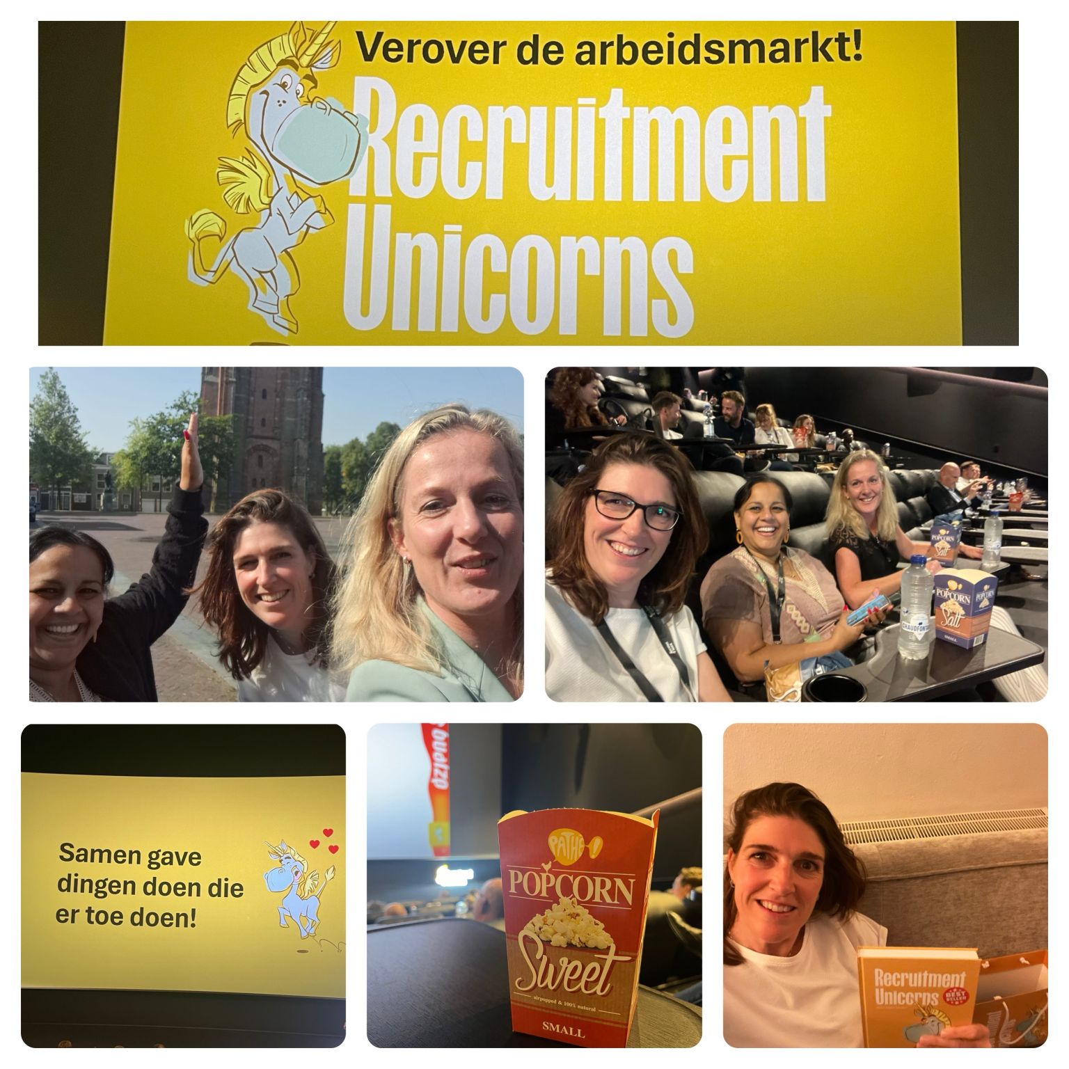 💜Recruitment unicorns!🦄

Gisteren was ik samen met Tina en Maya in Leeuwarden. Bij Pathé! Mét popcorn, maar zonder film. Huh? 

Wat deden we daar dan? Wij waren bij de allereerste theatershow van Arjan Elbers: Verover de arbeidsmarkt, word een Recruitment Unicorn. Superleuk event, met interessante sprekers. 

Zoals Wim Davidse 🔥 : ik kon je cijfers goed volgen! Tof om zo meer diepte aan het vak te geven en op strategisch niveau te kijken naar wat er op ons af komt.

Ook het verhaal over Recruitment Marketing Automation van Caroline Pols vond ik zelf erg interessant om naar te luisteren. En ook de mystery guest: top! 

Tot slot natuurlijk nog een presentatie van de man himself, erg aanstekelijk. Het geheel aan elkaar gepraat door Kevin van Houten ✅. Leuk om hem ook eens live in actie te zien 😃.

Met een goed gevuld tasje en hét boek weer naar huis. Dank, echt een aanrader! Veel plezier voor degenen die naar de latere events ergens in Nederland gaan. Succes met de tour Arjan! Wij gaan in ieder geval verder met samen gave dingen doen die er toe doen! 😉💜🦄

#recruitmentunicorns #arbeidsmarkt #theatershow #werveniseenfeestje